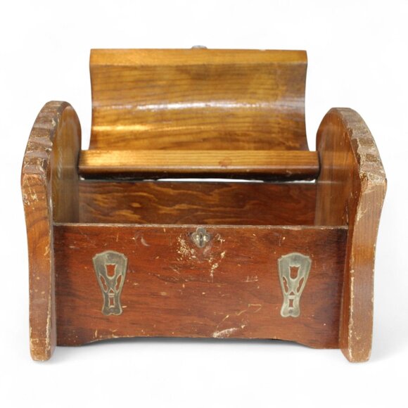 Vintage Rustic Wood & Metal Locking Trunk Jewelry Box With Bark Lid - Picture 5 of 7